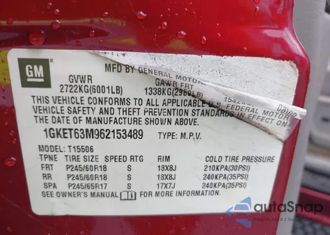 2006 GMC Envoy Denali from USA, damaged, VIN 1GKET63M962153489